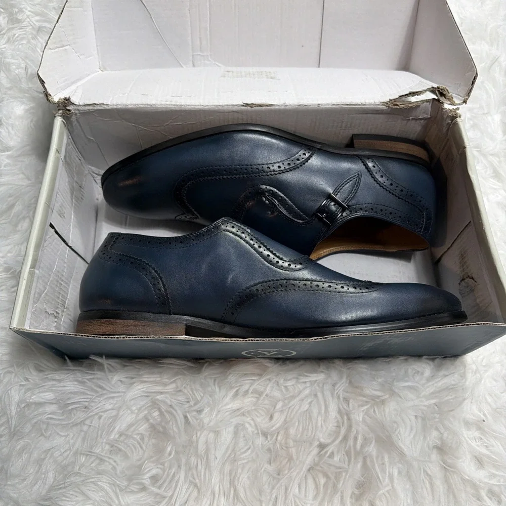 Mens Monk Strap Dress Shoes Leather Size 9 Formal Wedding Office Santino Luciano
